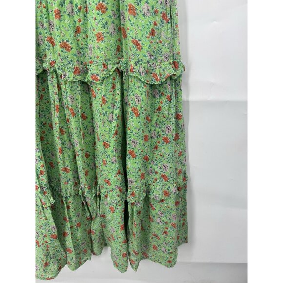 Banjanan Iris Ruffle Floral Midi Dress Women Medium Green Prairie Peasant Boho - Picture 9 of 12